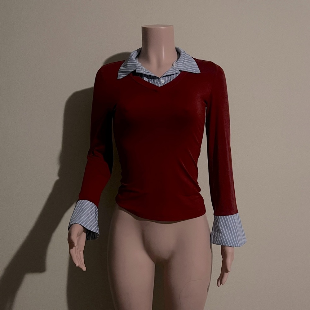 Women's Red and Blue Long Sleeve Top. Size S. Great Fit!